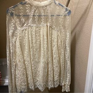 Xhilaration Long Sleeve Mesh/Lace Like Floral Top | Cream | S